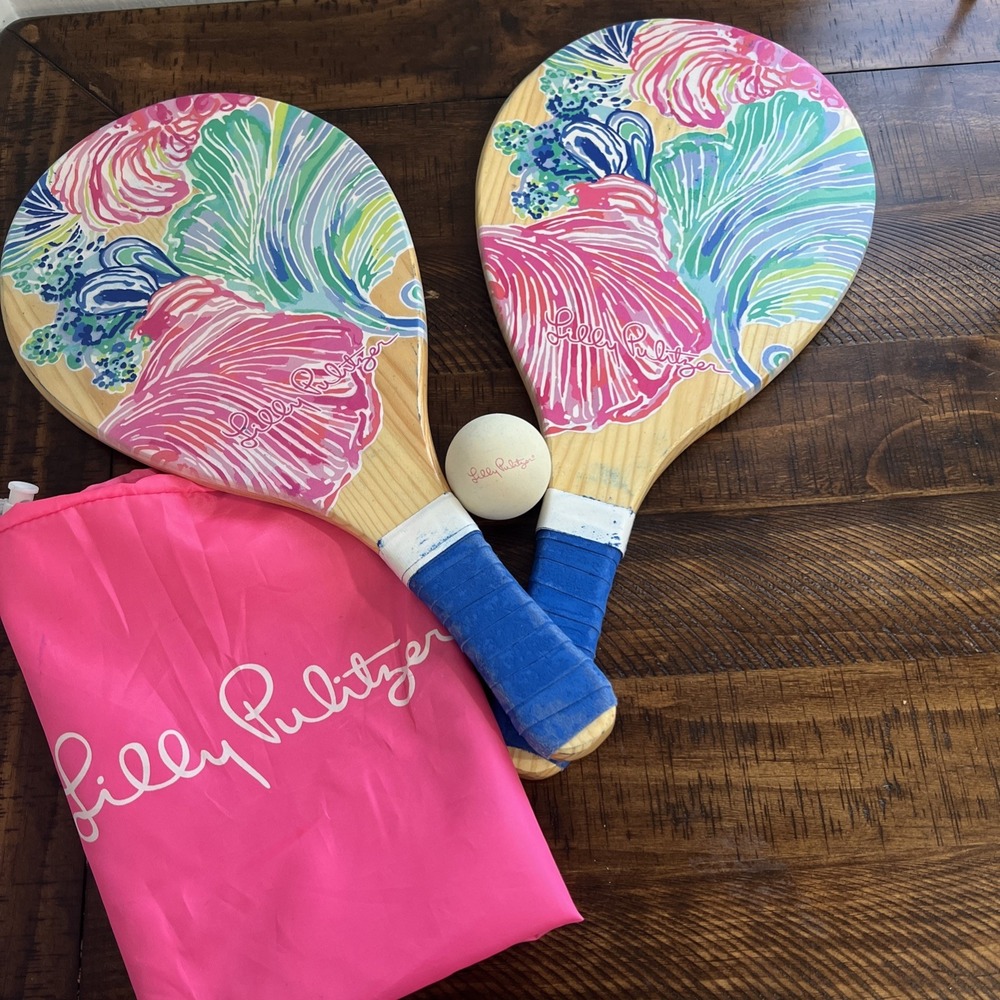 Lilly Pulitzer Recess Racquet Paddle Set With Bag